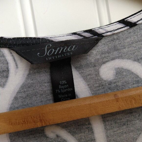 Soma Intimates Surplice Sleep Dress Nightgown Size S Black White Print Soft - Picture 5 of 7